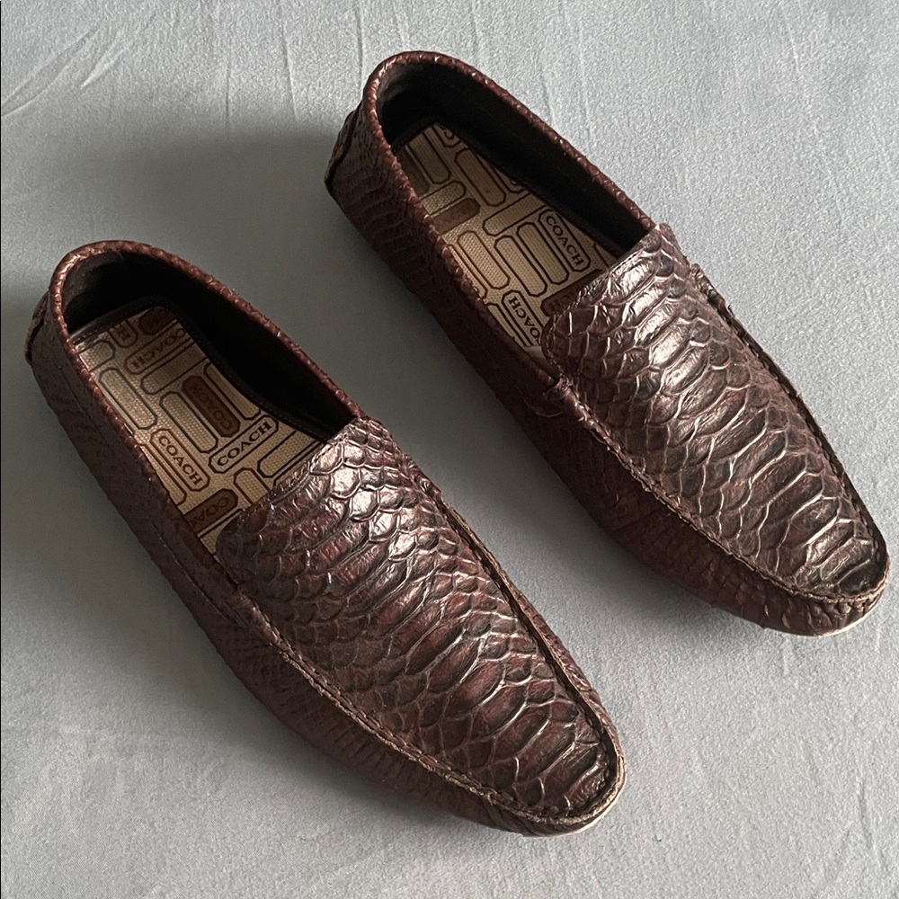 Coach Dark Brown Boa real snake skin Men's Loafers - Picture 1 of 7